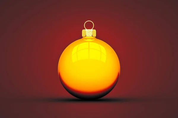 Gelbe Weihnachtskugel Isoliert Auf Rotem Hintergrund Illustration — Stockfoto