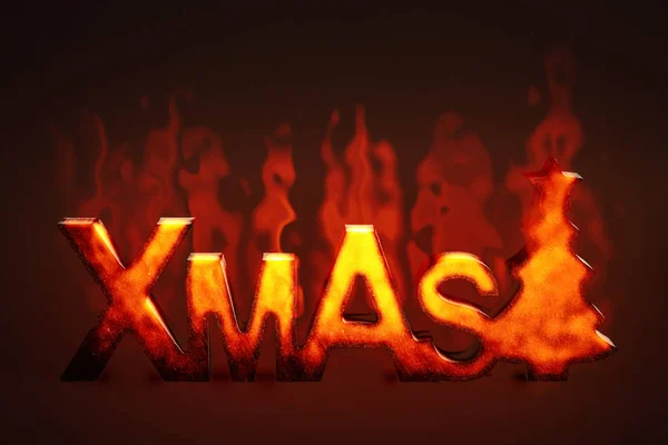 燃烧的木制圣诞标志的例证 — 图库照片