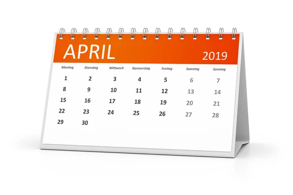 Calendario Mesa Para Sus Eventos 2019 Abril Lengua Alemana Ilustración — Foto de Stock