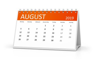 tablo takvim etkinliklerinizi 2019, Alman dilinde Ağustos için 