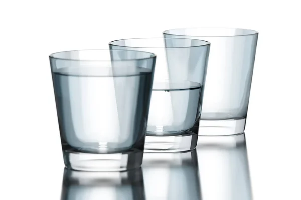 Vide Demi Plein Trois Verres Eau — Photo