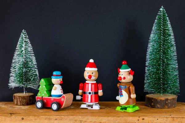 Bild Tre Christmas Siffror Renar Santa Claus Leksaker — Stockfoto