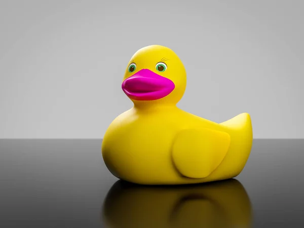 Yellow Rubber Duck Pink Mouth Green Eyes — Stock Photo, Image