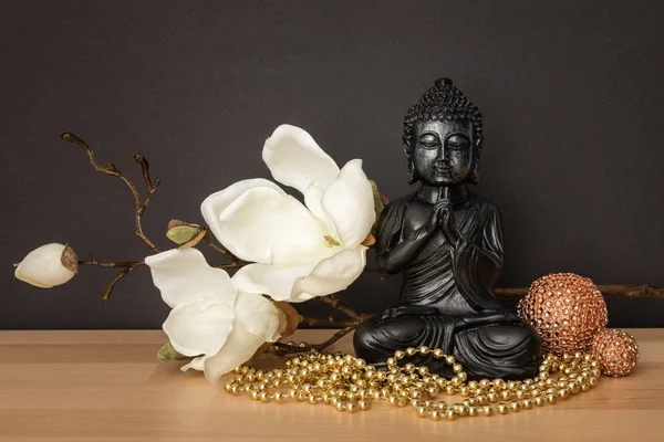 Sinal Estátua Buda Para Paz Sabedoria Fundo Preto — Fotografia de Stock