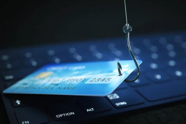 Phishing Von Kreditkartendaten Mit Tastatur Und Hakensymbol — Stockfoto
