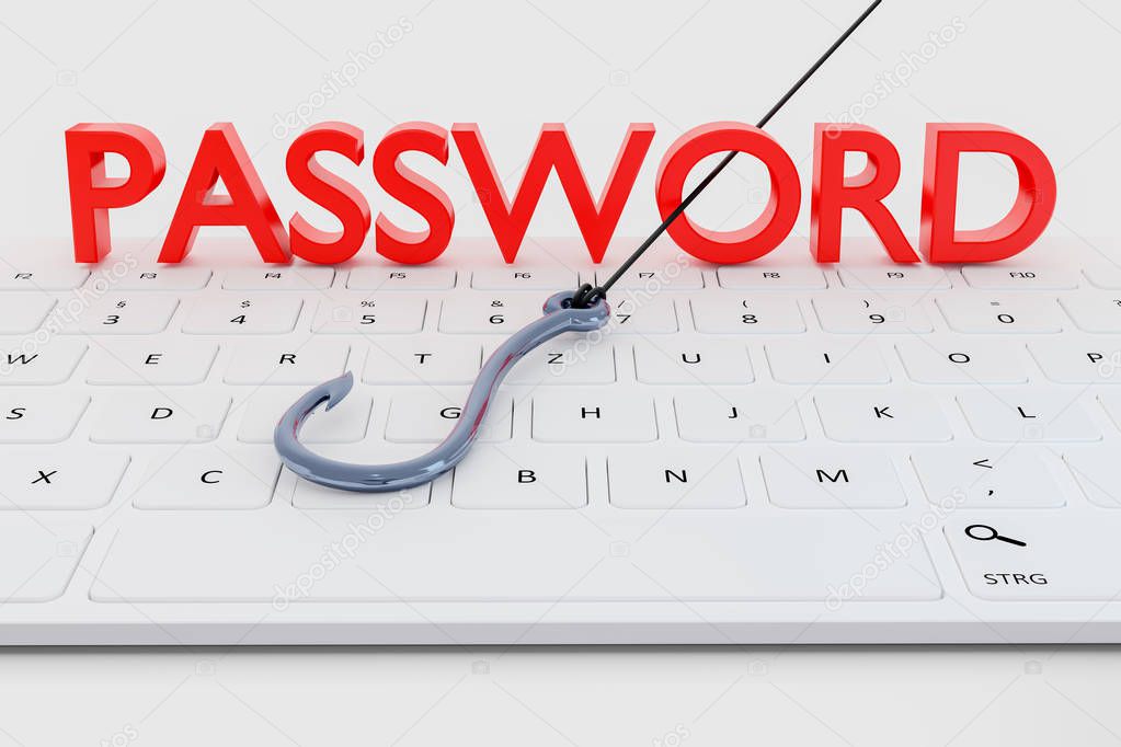 phishing password data with keyboard and hook symbol 