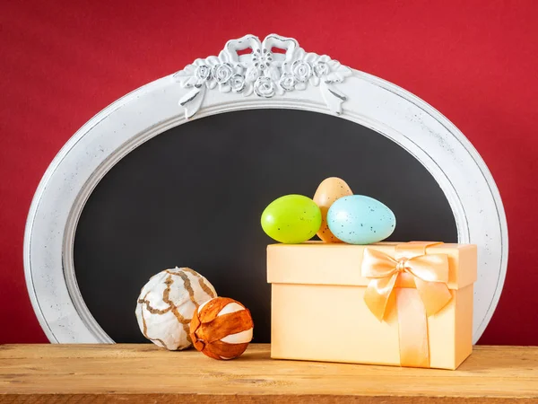 Easter Decoration Gift Box Eggs Vintage Frame — Stock Photo, Image