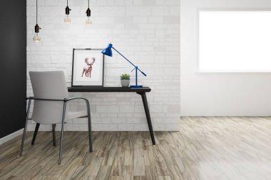oturma odası iç yazı masası ile 3D çizimi