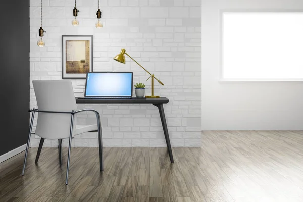 3D illustration of writing desk interior designer room