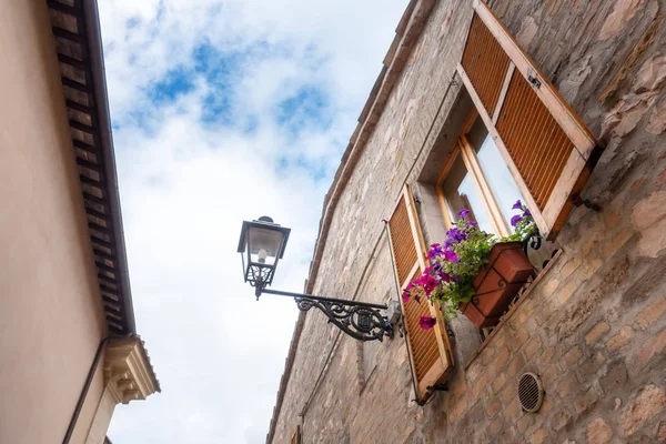 Ein Bild Eines Hauses Italien Mit Petunienblumen Fenster — Stockfoto