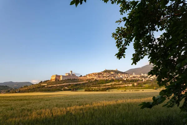 Utsikt Över Assisi Kvällsljus Italien — Stockfoto