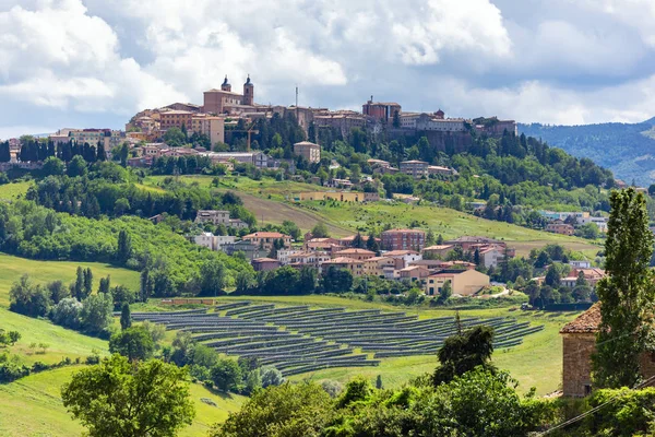 Een Afbeelding Van Camerino Italië Marche Kleurrijke Velden — Stockfoto