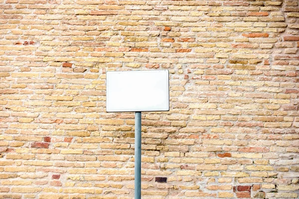 Image Typical Red Brick Wall Background Blank White Plaque — Stock Photo, Image