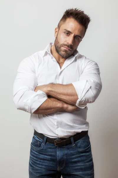 Portrait Bearded Man Posing Studio — Stock Photo, Image