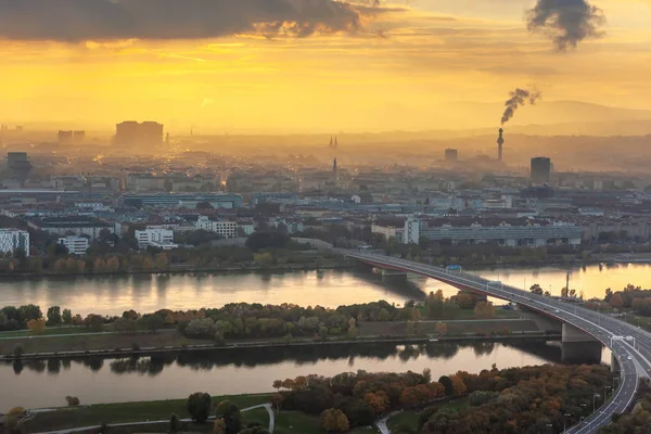 Piękny Zachód Słońca Panoramiczny Wiedeń — Zdjęcie stockowe