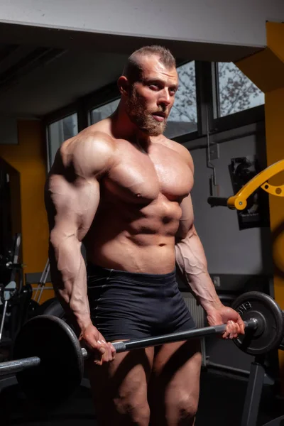 Όμορφος Γενειοφόρος Άνδρας Bodybuilding Κατάρτισης Στην — Φωτογραφία Αρχείου