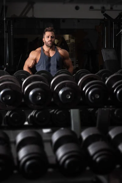 Fuerte Entrenamiento Del Culturista Masculino Gimnasio — Foto de Stock