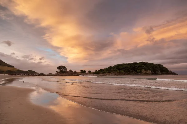 Vista Plenty Praia Fundo Por Sol Nova Zelândia — Fotografia de Stock