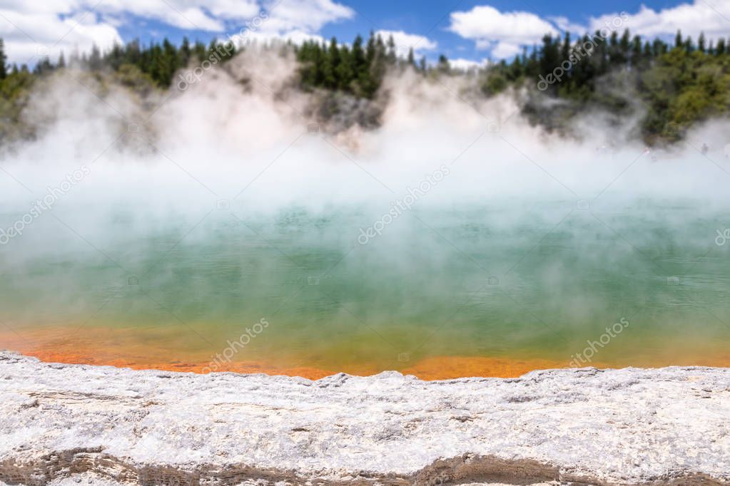 view of hot sparkling lake in New Zealand