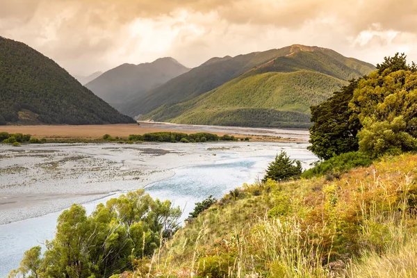 Vista Del Paisaje Del Lecho Del Río Arthurs Pasan Sur — Foto de Stock