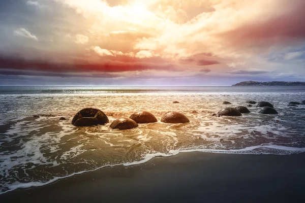 Kilátás Sziklák Strandon Moeraki Zéland — Stock Fotó