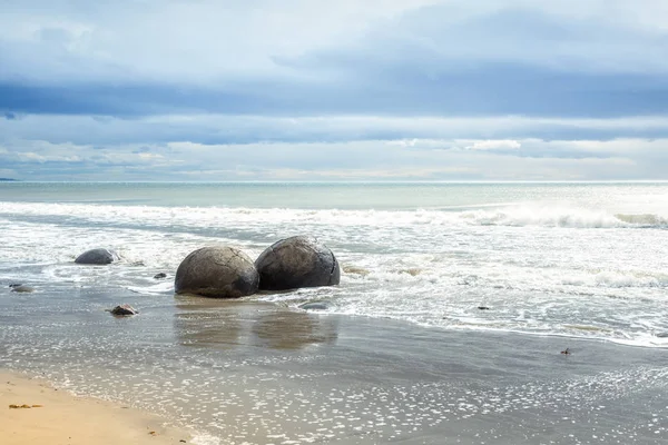 Vista Pedregulhos Praia Moeraki Nova Zelândia — Fotografia de Stock