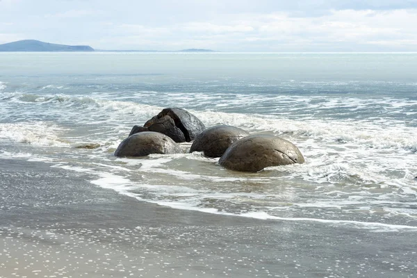 Vista Pedregulhos Praia Moeraki Nova Zelândia — Fotografia de Stock