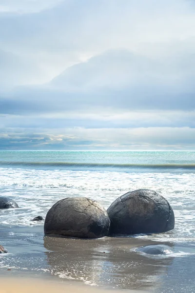 Pohled Balvany Pláži Moeraki Nový Zéland — Stock fotografie