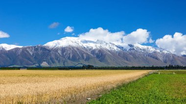 Yeni Zelanda'nın güneyindeki Taylor Dağı ve Hutt manzarasının görünümü