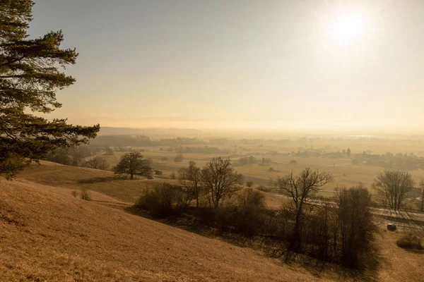 Landschaft Sonnenaufgang Bei Weilheim Bayern Deutschland — Stockfoto