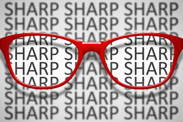 Darstellung Einer Roten Brille Mit Scharfem Text — Stockfoto