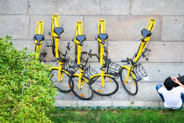 Yellow bicycles from above — 스톡 사진