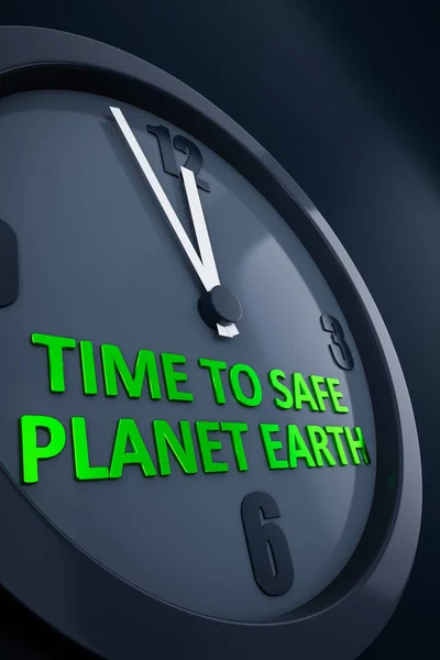 Klocka med text tid till safe Planet Earth — Stockfoto