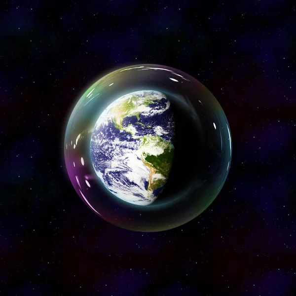 Safe planet earth bubble in space — Stock Photo, Image