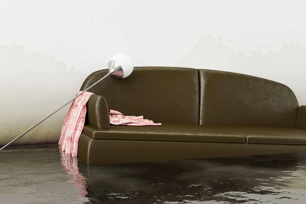 Uszkodzenie wody brązowy sofa — Zdjęcie stockowe
