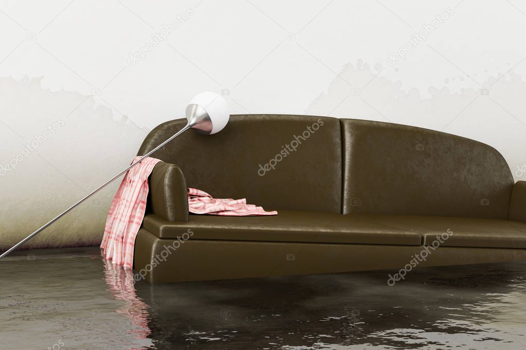 water damage brown sofa