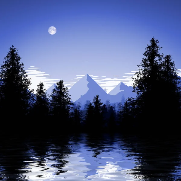 Illustrazione lago foresta blu — Foto Stock