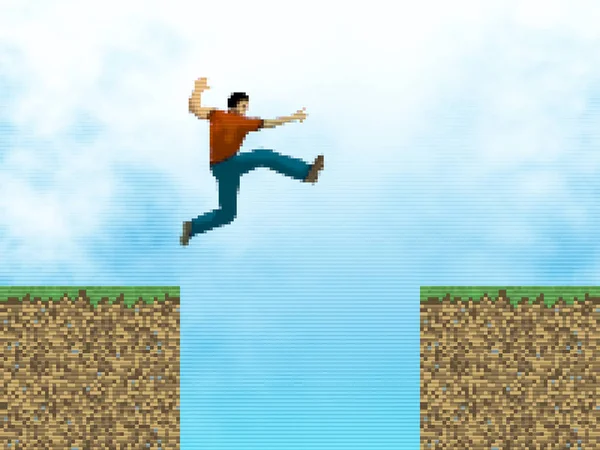 Salto homem 8 bit pixel arte — Fotografia de Stock