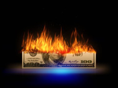 a burning 100 dollar bill clipart