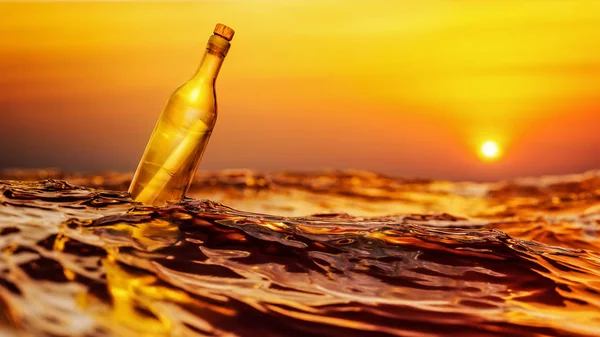 Mensagem em uma garrafa por do sol fundo — Fotografia de Stock