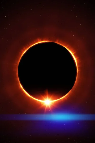 Eclipse total de sol con estrellas y destellos — Foto de Stock