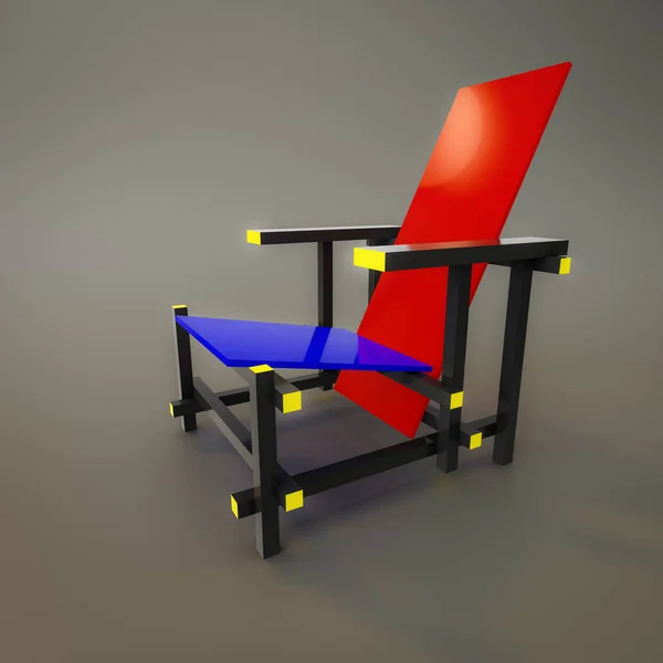 Rode en blauwe stoel van het jaar 1917 van ontwerper Rietveld — Stockfoto