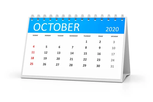 Calendario cuadro 2020 octubre —  Fotos de Stock