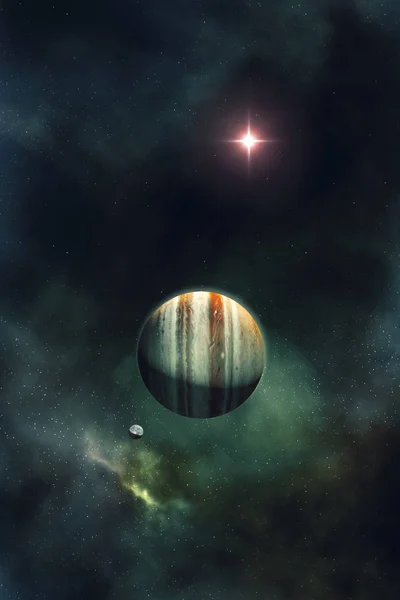 Night sky with gas giant planet and nebula — Stock Photo, Image