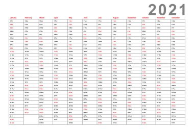 2021 yılı yıllık Takvimi