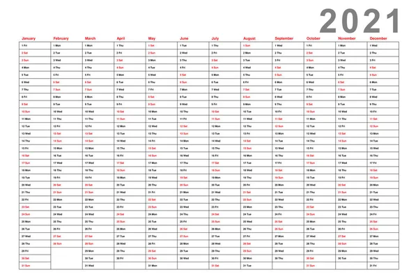 Ano 2021 calendário anual — Fotografia de Stock