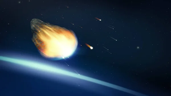 Uzayın derinliklerinde parlayan asteroit — Stok fotoğraf
