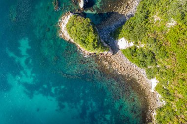 Hahei Beach Yeni Zelanda 'nın havadan görünüşü.