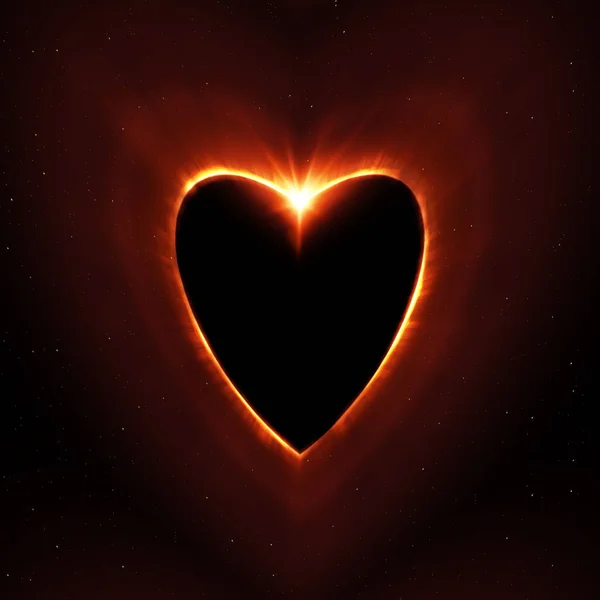 Éclipse Soleil Forme Coeur Avec Illustration Des Étoiles — Photo