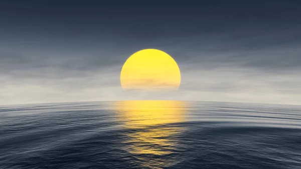 Ein Toller Sonnenuntergang Über Dem Ozean Mit Geschwungenem Horizont Illustration — Stockfoto
